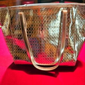 Stylish Silver Metallic Tote Bag With Multiple Compartments